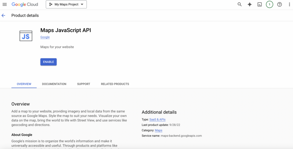 Enable Maps JavaScript API