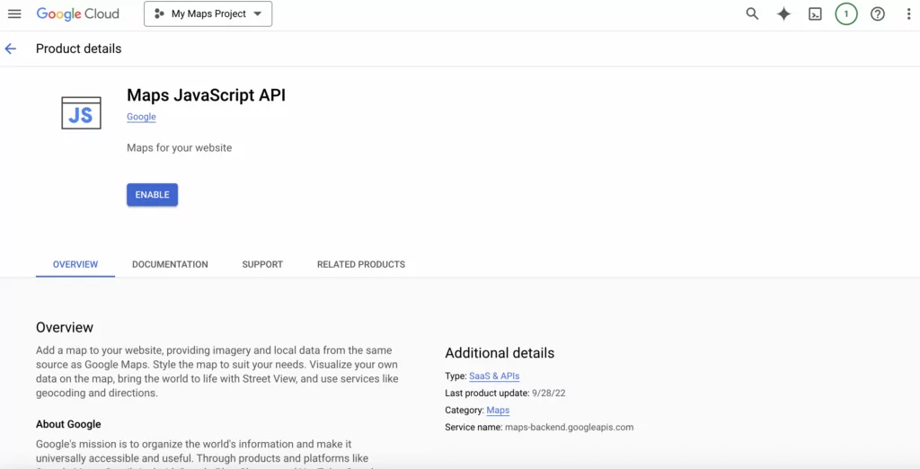 Enable Maps JavaScript API 