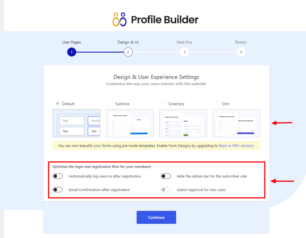 Customizing registration flow & choosing form template