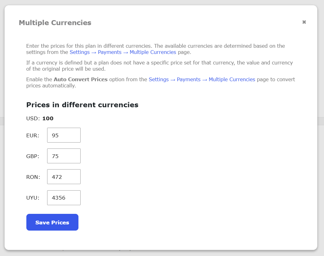 Multiple Currencies Settings - Currency Converter - Multiple Currencies