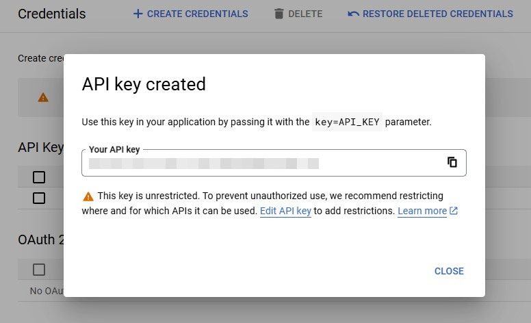 API Key generated on Google Cloud