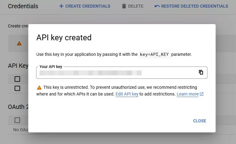 API Key generated on Google Cloud
