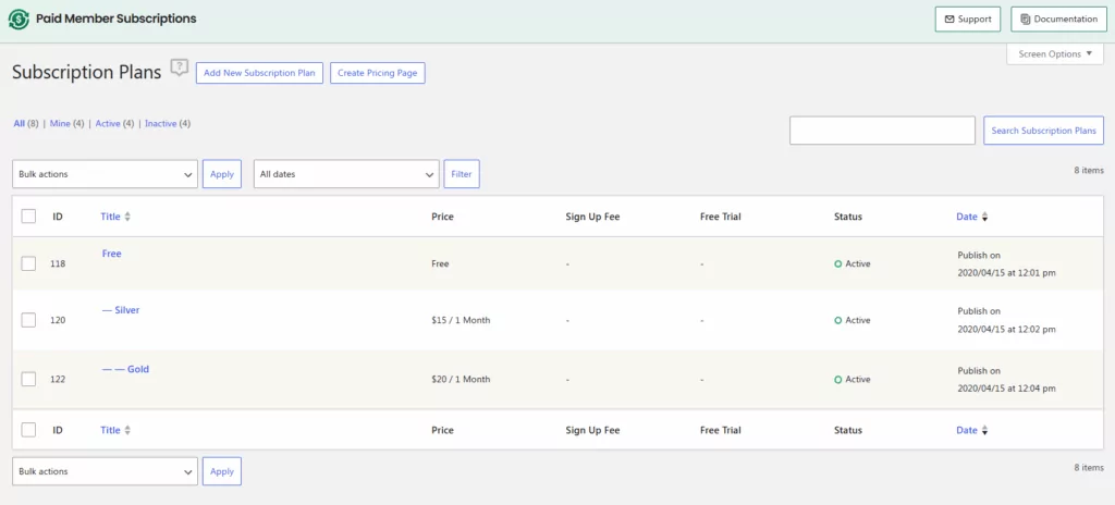 Multiple subscription plans