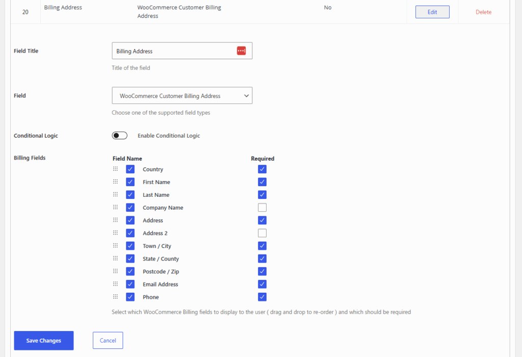 Managing WooCommerce Address Fields in Posts Builder Interface