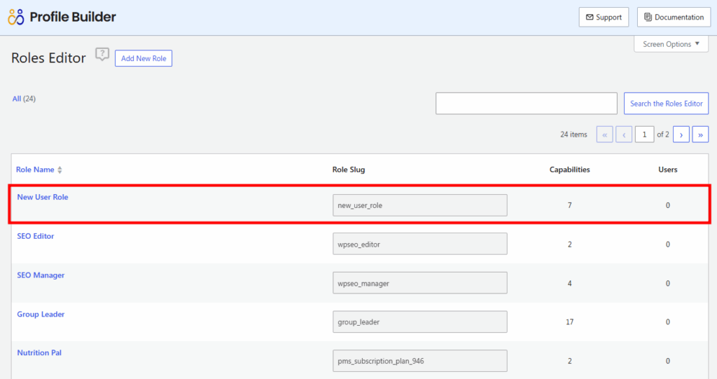 New user role created