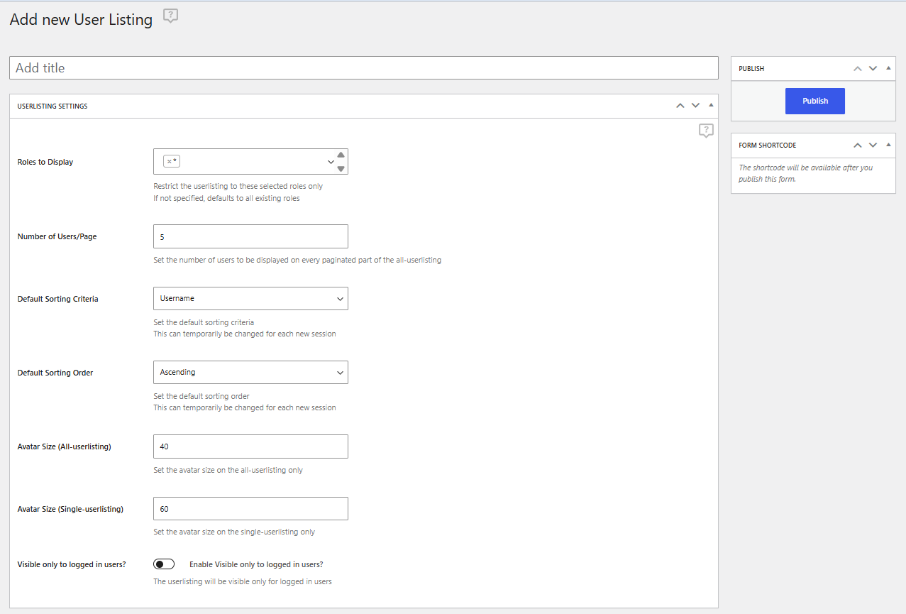 add new user listing in wordpress