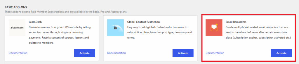 email reminders add-on in paid member subscriptions