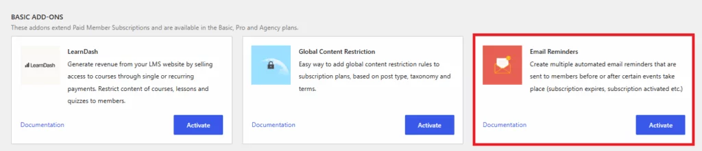 email reminders add-on in paid member subscriptions
