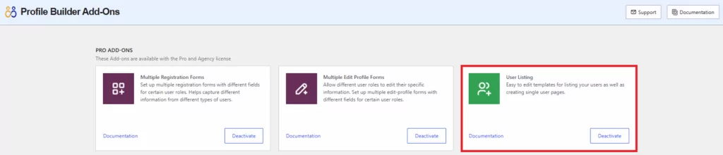 profile builder user listing add-on
