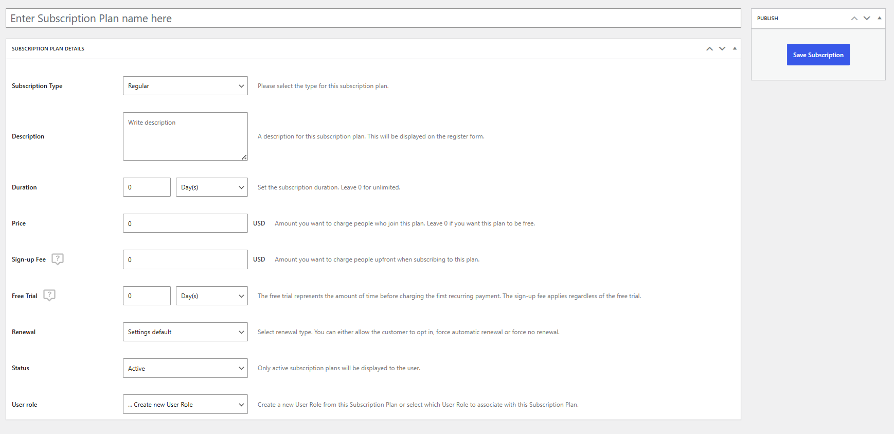 Add New Subscription plan in Paid member subscriptions