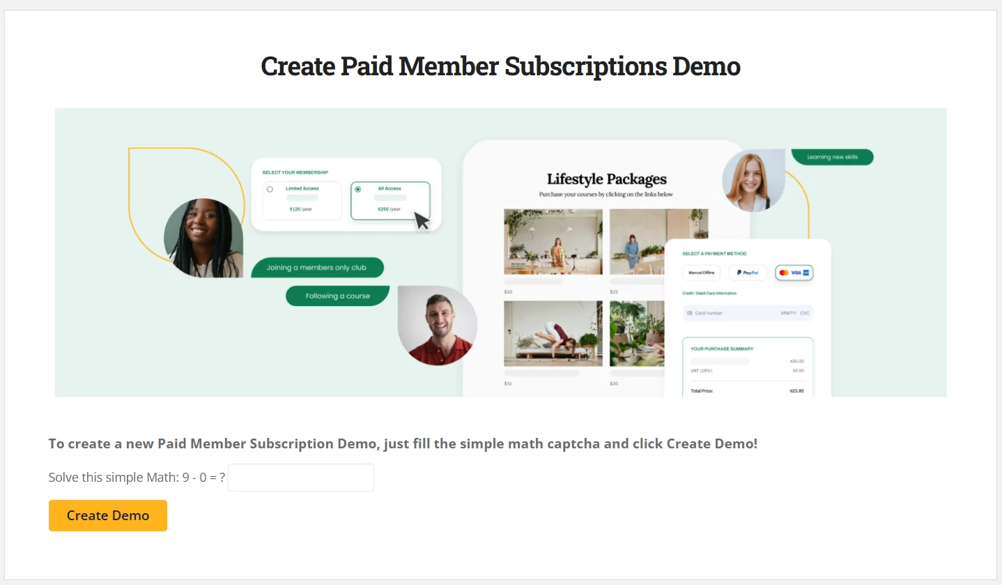 paid member subscriptions demo