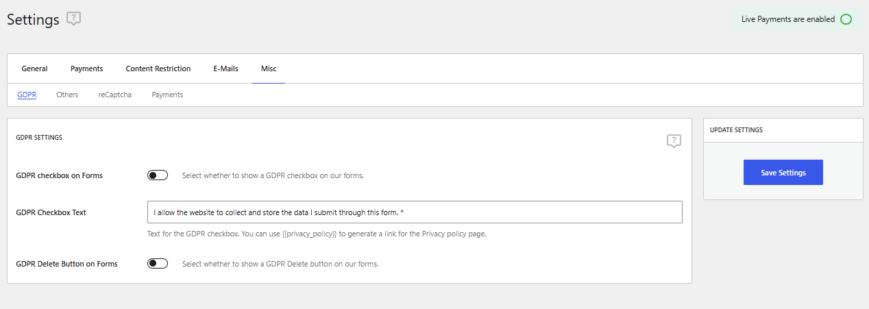 paid member subscriptions gdpr settings
