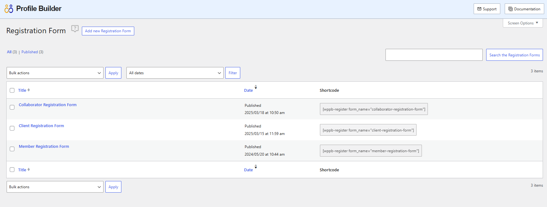 multiple registration forms in wordpress using profile builder