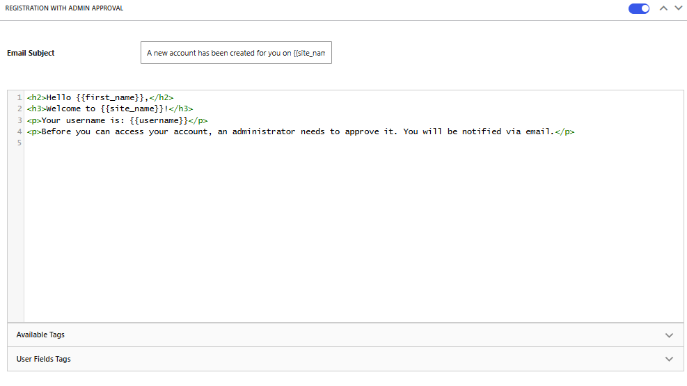 registration with admin approval