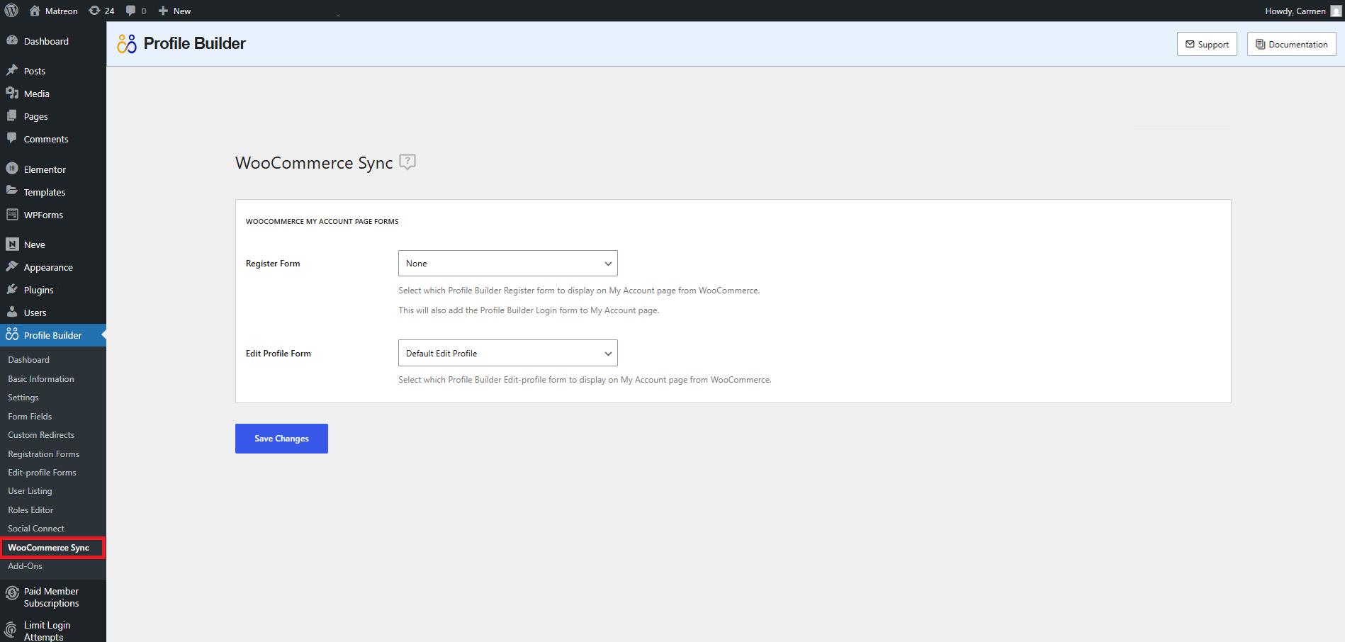 woocommerce sync in profile builder