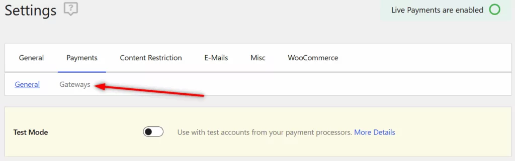 Payment gateway settings