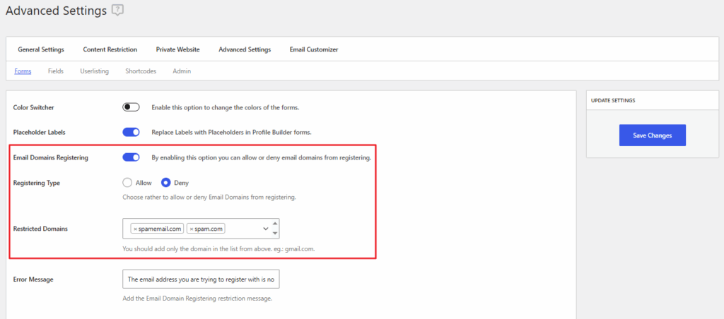 Restricted domains