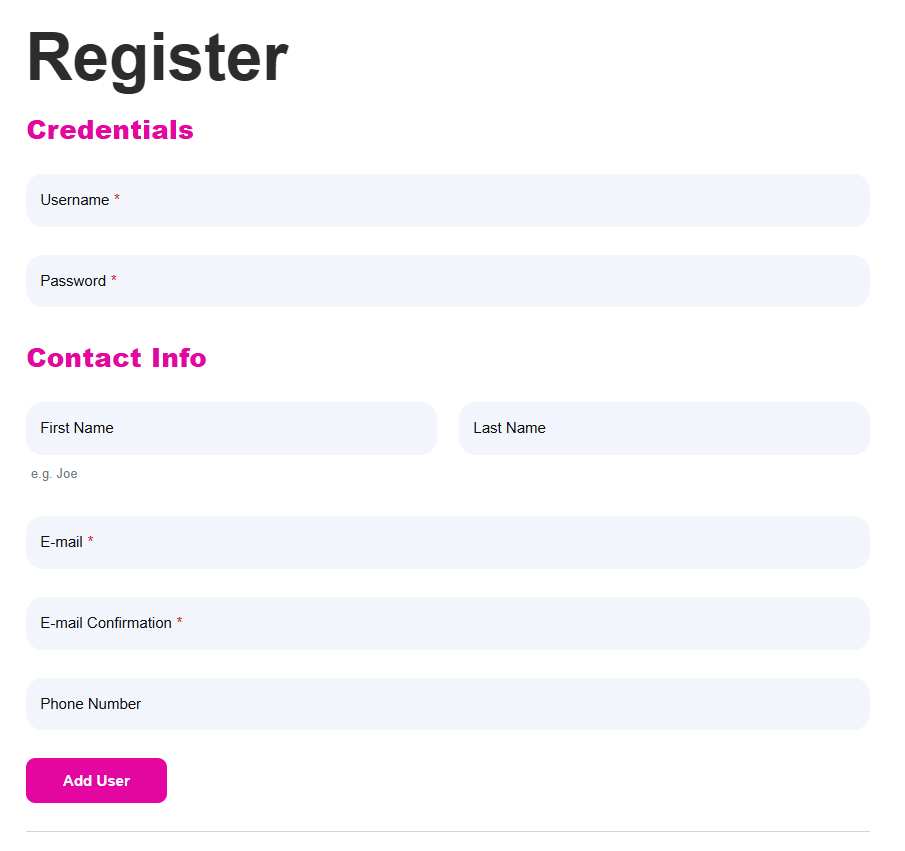 2 column form on website front end