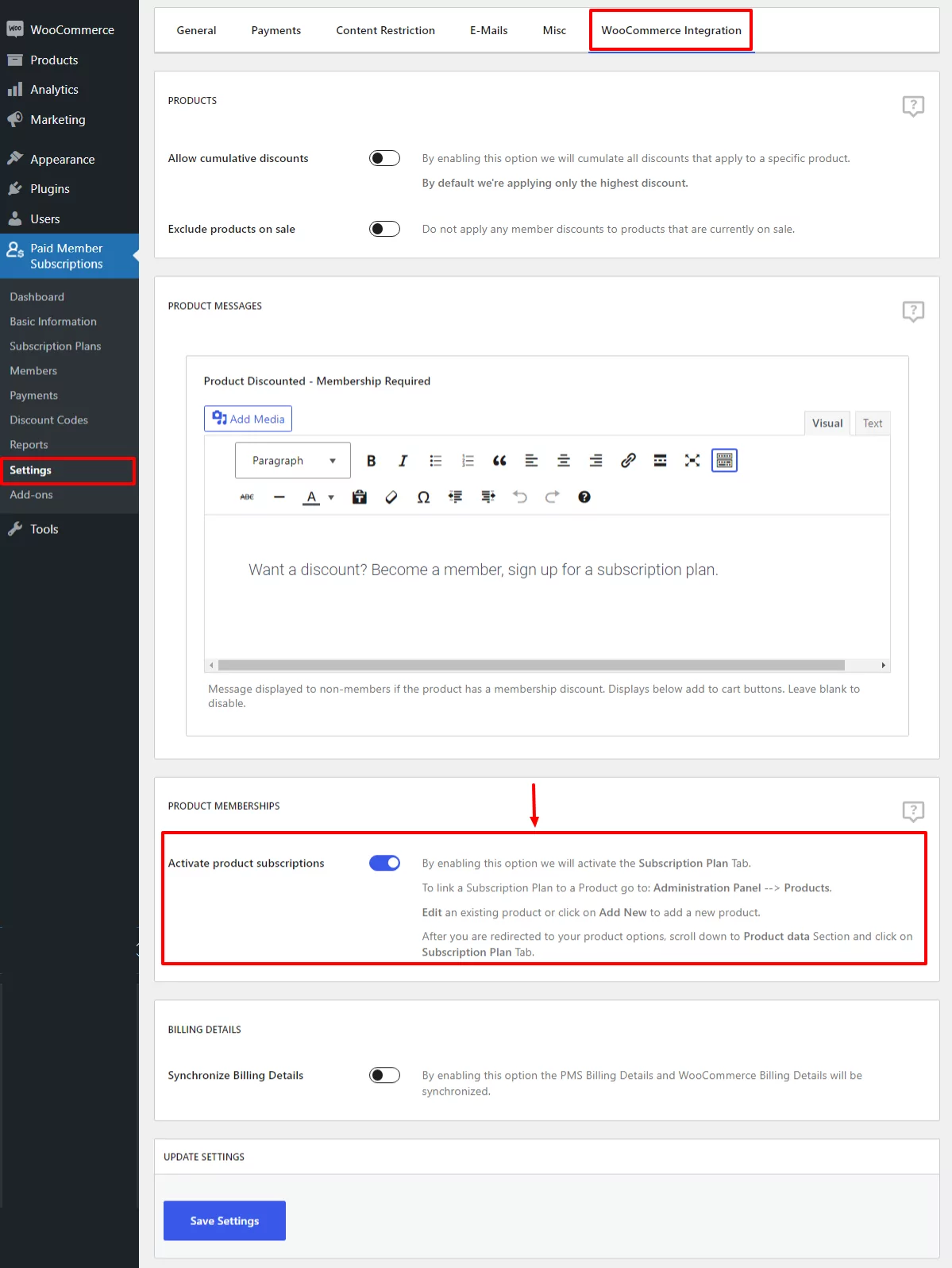 activate product subscriptions in WooCommerce