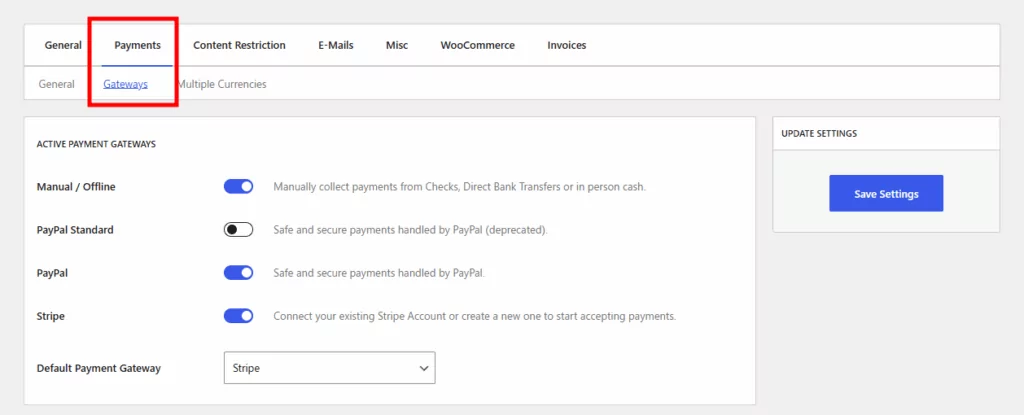 set up payment gateways in paid member subscriptions