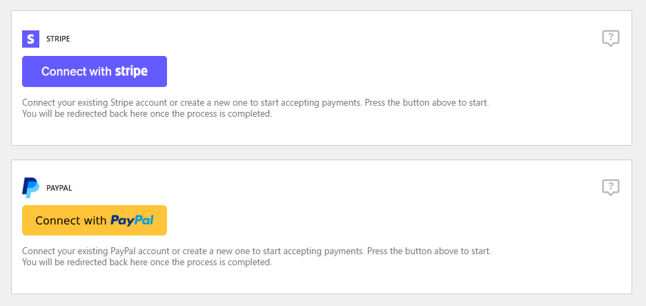 Set up Stripe or PayPal payment gateways