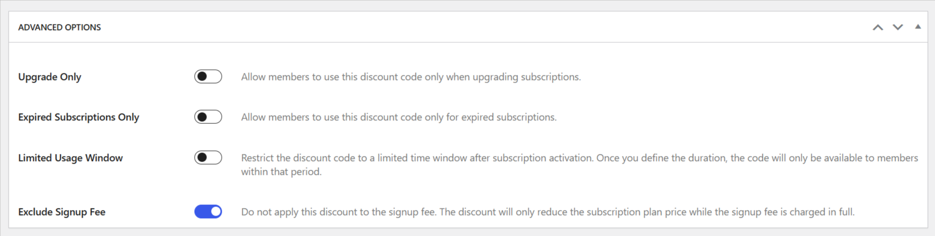 The Exclude Signupp fee option being active on a discount code