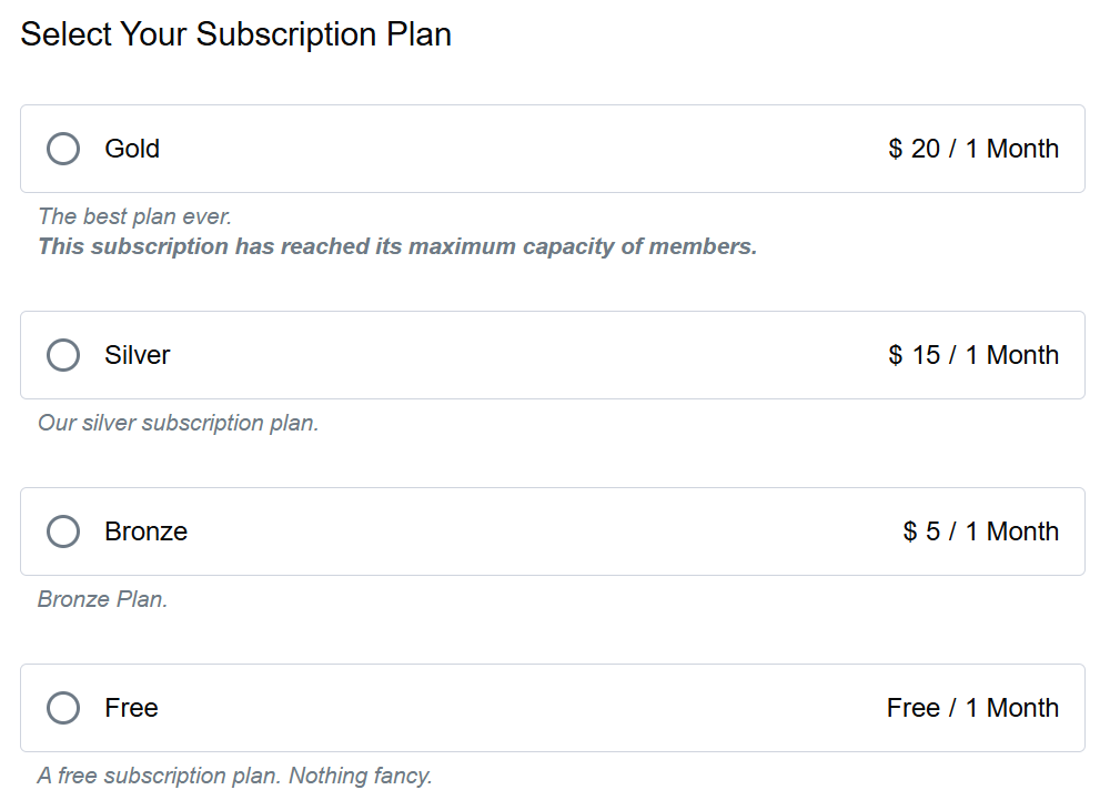limit subscription members for a membership plan