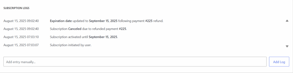 subscription logs in paid member subscriptions