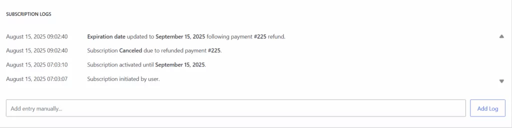 subscription logs in paid member subscriptions