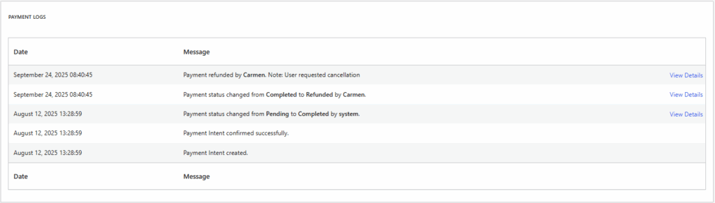payment logs in paid member subscriptions