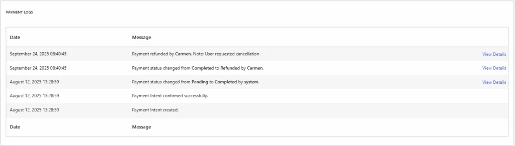 payment logs in paid member subscriptions