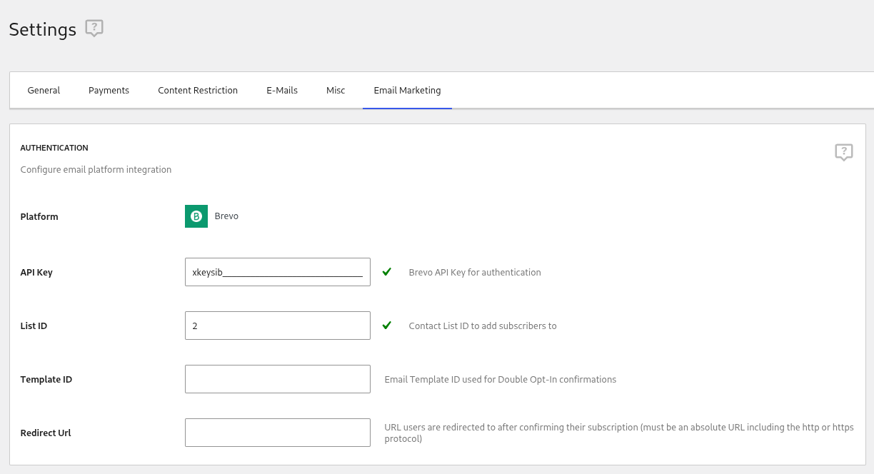email marketing paid member subscriptions settings