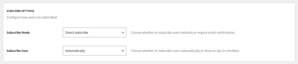email marketing subscribe settings auto