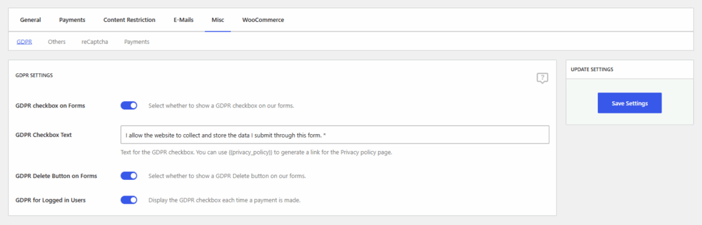 Built-in GDPR checkbox