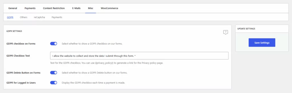Built-in GDPR checkbox