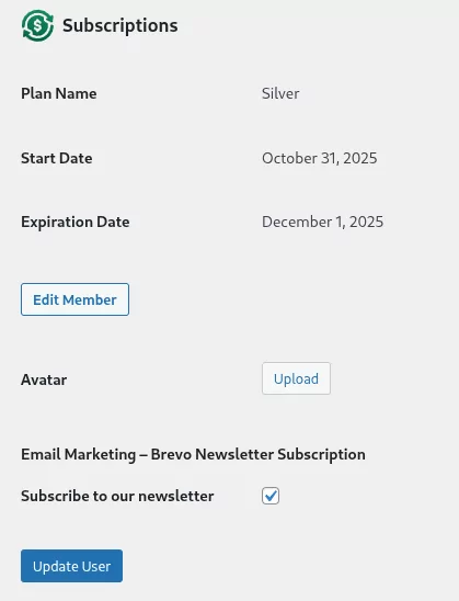 edit user subscribe to email marketing Brevo newsletter field