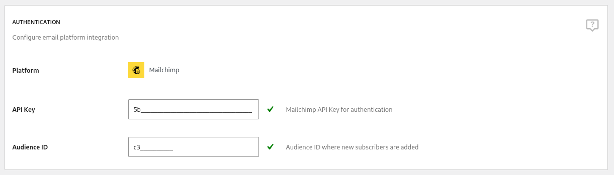 email marketing mail chimp authentication section