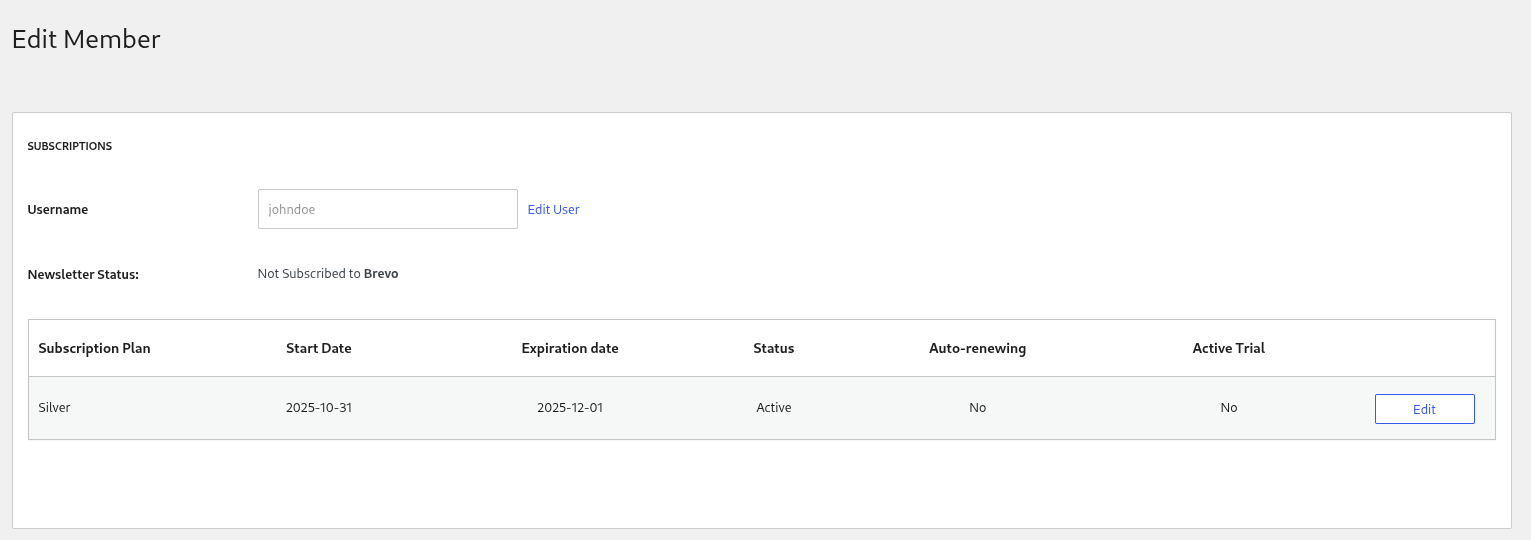 Email Marketing members page newsletter status not subscribed