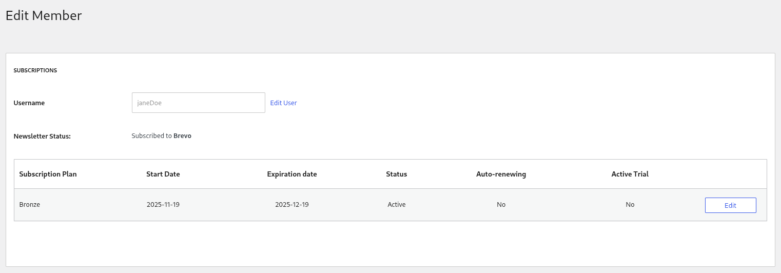 Email Marketing members page newsletter status subscribed