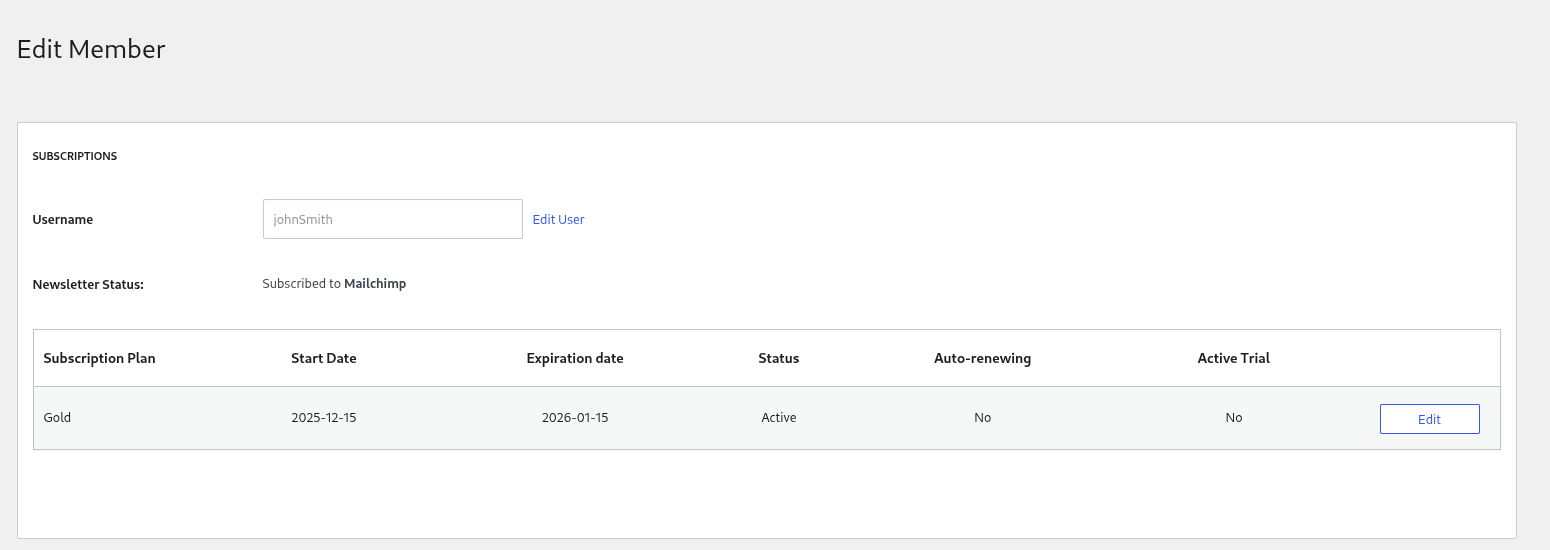 pms edit member mailchimp subscribed