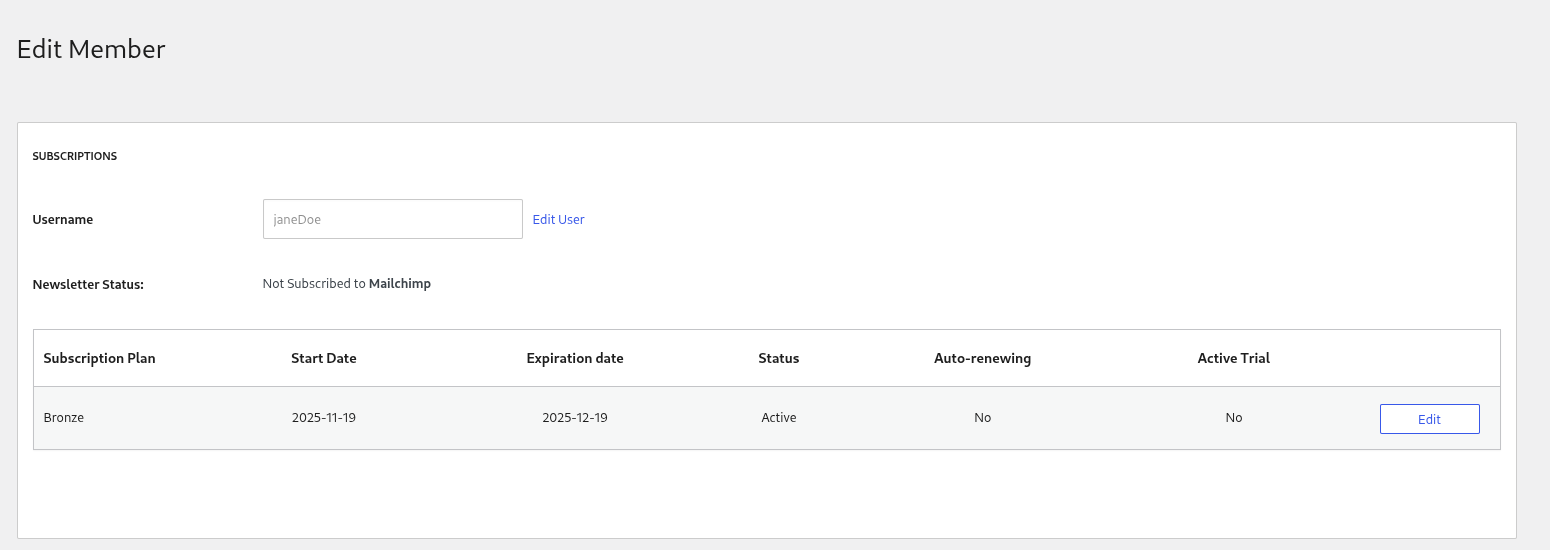 pms edit member mailchimp not subscribed