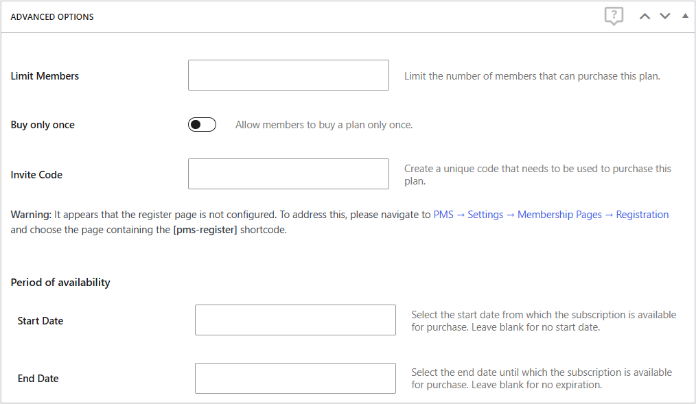 period of availability for complex subscription