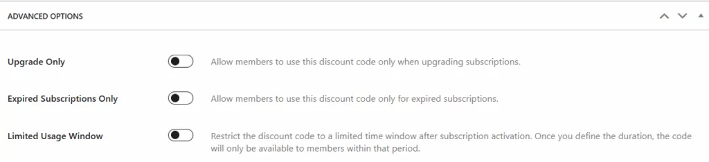discount code advanced options for membership plans