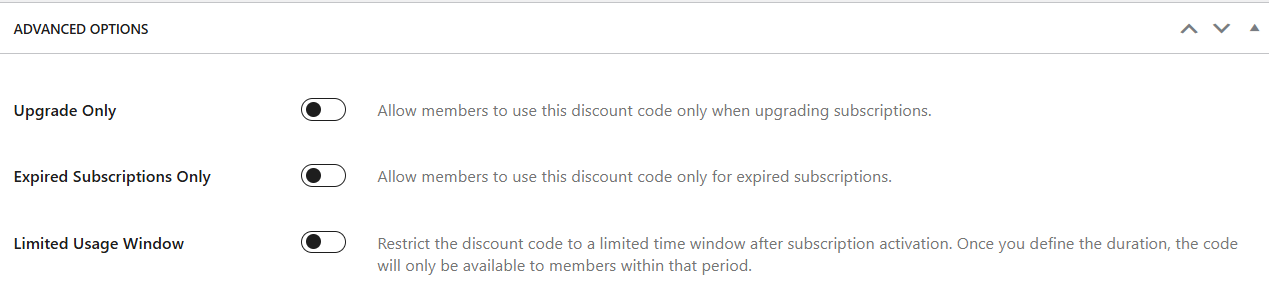 Discount Code Advanced Options