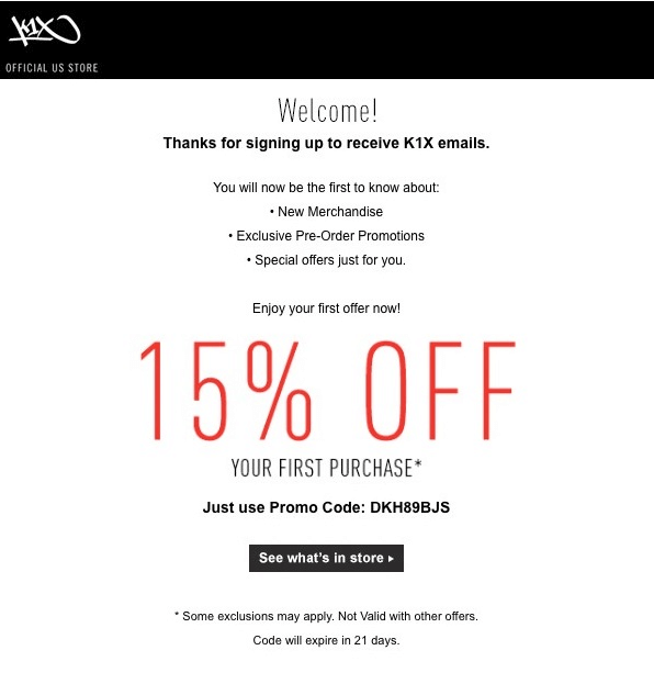welcome promotion example k1x