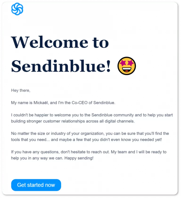 welcome email sendinblue example