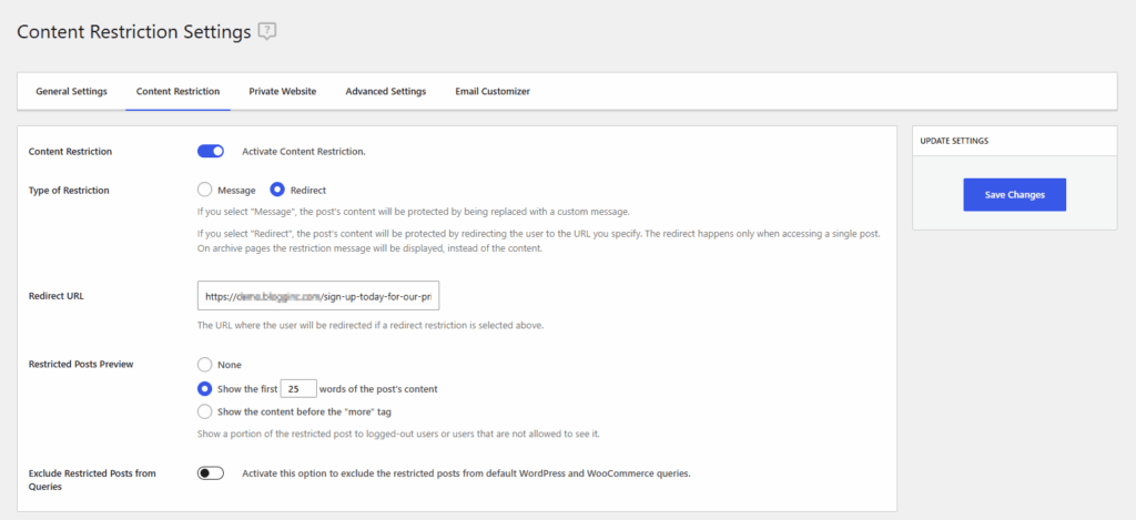 Content restriction settings for a private community site in WordPress