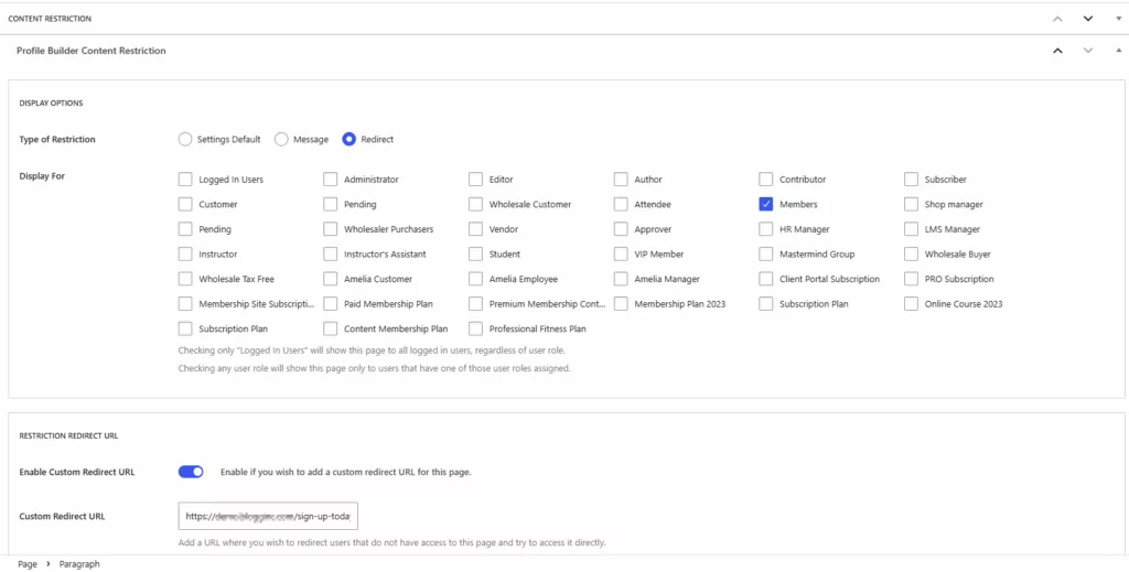 Per-page content restriction options for gated content
