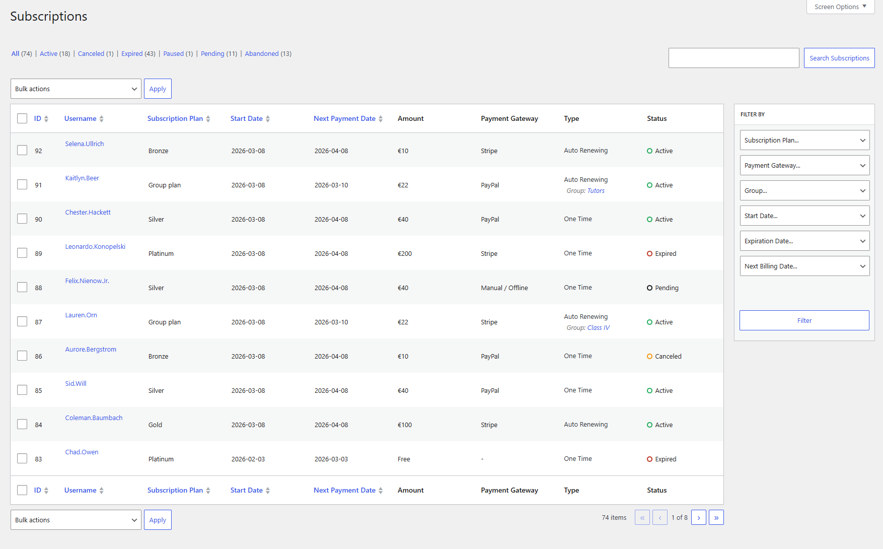 Showcasing the Paid Member Subscriptions Subscriptions page