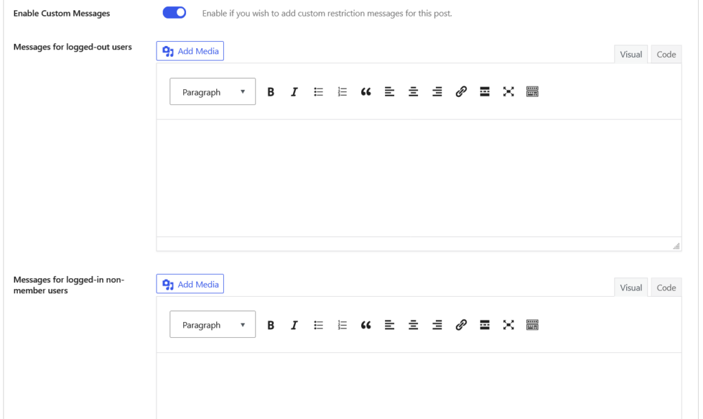 Custom message settings for individual posts